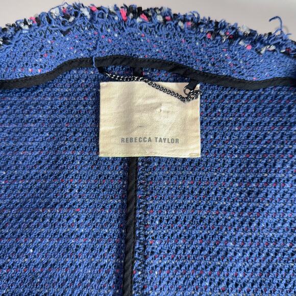 Rebecca Taylor fringe tweed zip jacket navy pink boucle work blazer - Picture 8 of 11